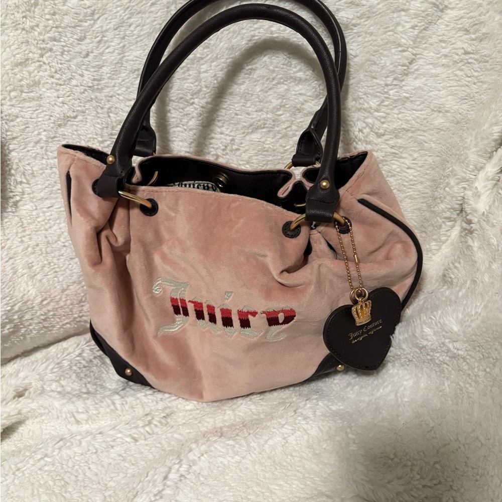 Juicy Couture Blush Velvet Tote with Black Accents